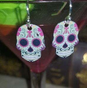 *2 pair ***Sugar skull earrings 925 silver hooks